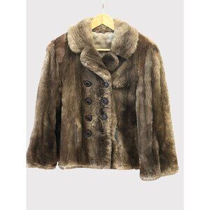 Vintage Frances CW Faux Fur Double Breasted Brown Coat 70s 80s Retro Winter